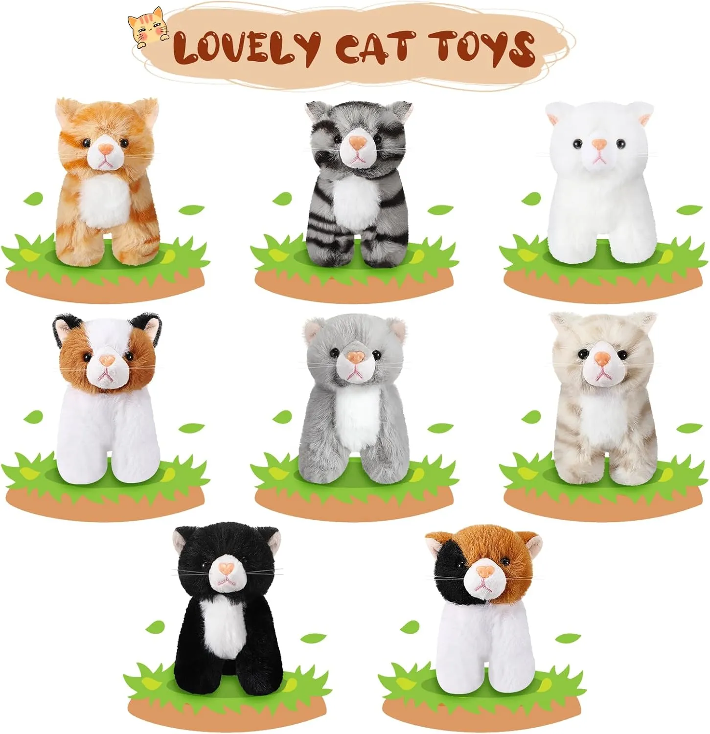 for Birthday Halloween Christmas milky frigid gingham aboveground decipher Party Favors Favors(Standing Cat) Sumind 8 Pcs Cat Stuffed Animals Bulk Plush Pets 5 Inch Cute Assorted Plush Cats Horse 