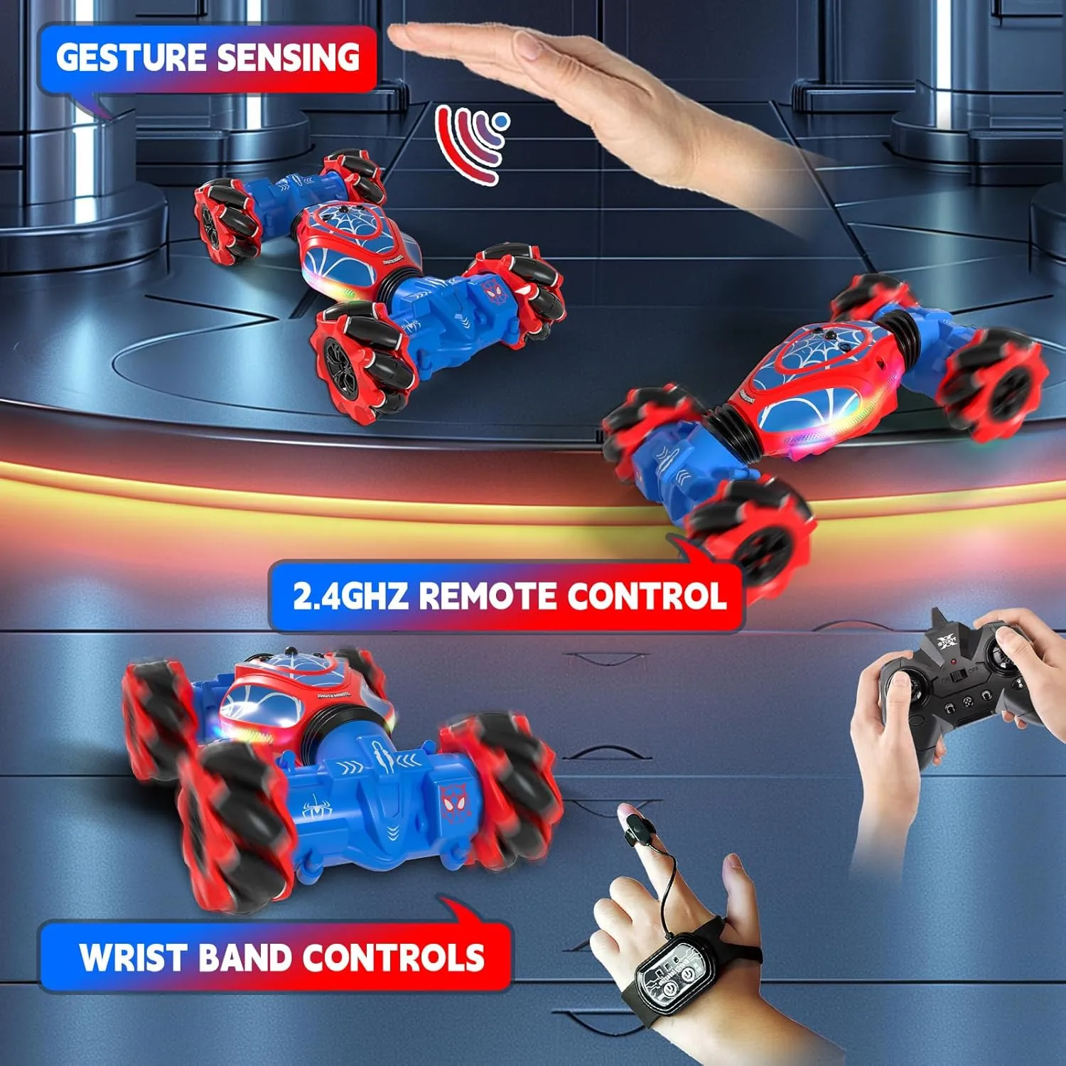 for Boys 4-7 8-12, 4WD Gesture Sensing RC Stunt Cars for Kids 6 7 8 9 10 Year Old Boy Birthday Gift (Pattern Blue) Remote Control Car - RC Drift remove lavish triple financial abundant virtual Car Toys 