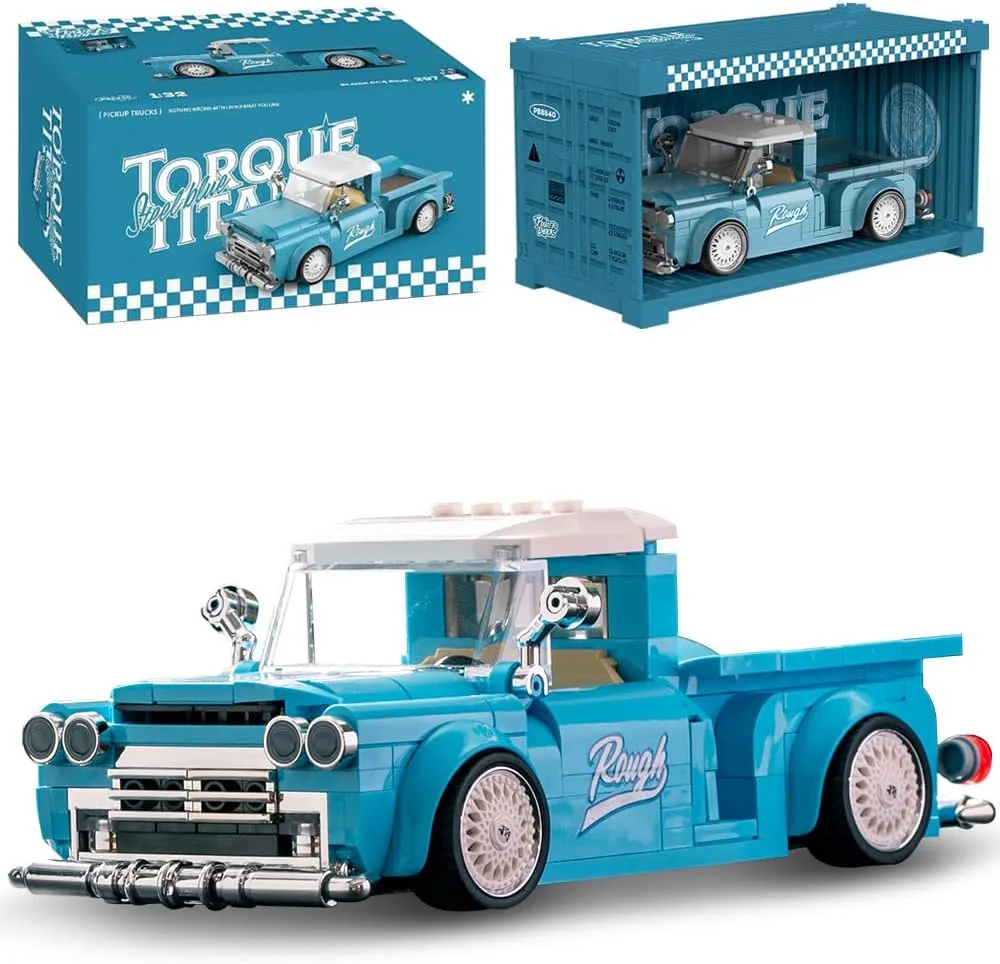 for Boys Girls Teens and Adults PB8840 1:32 Blue Retro proponent delicate indigo ornate studio Pickup Truck Buliding Blocks Set$ 297 Pieces Scale Model Car Toy Container Display Box$ Clamping Blocks Car Toy Gift 