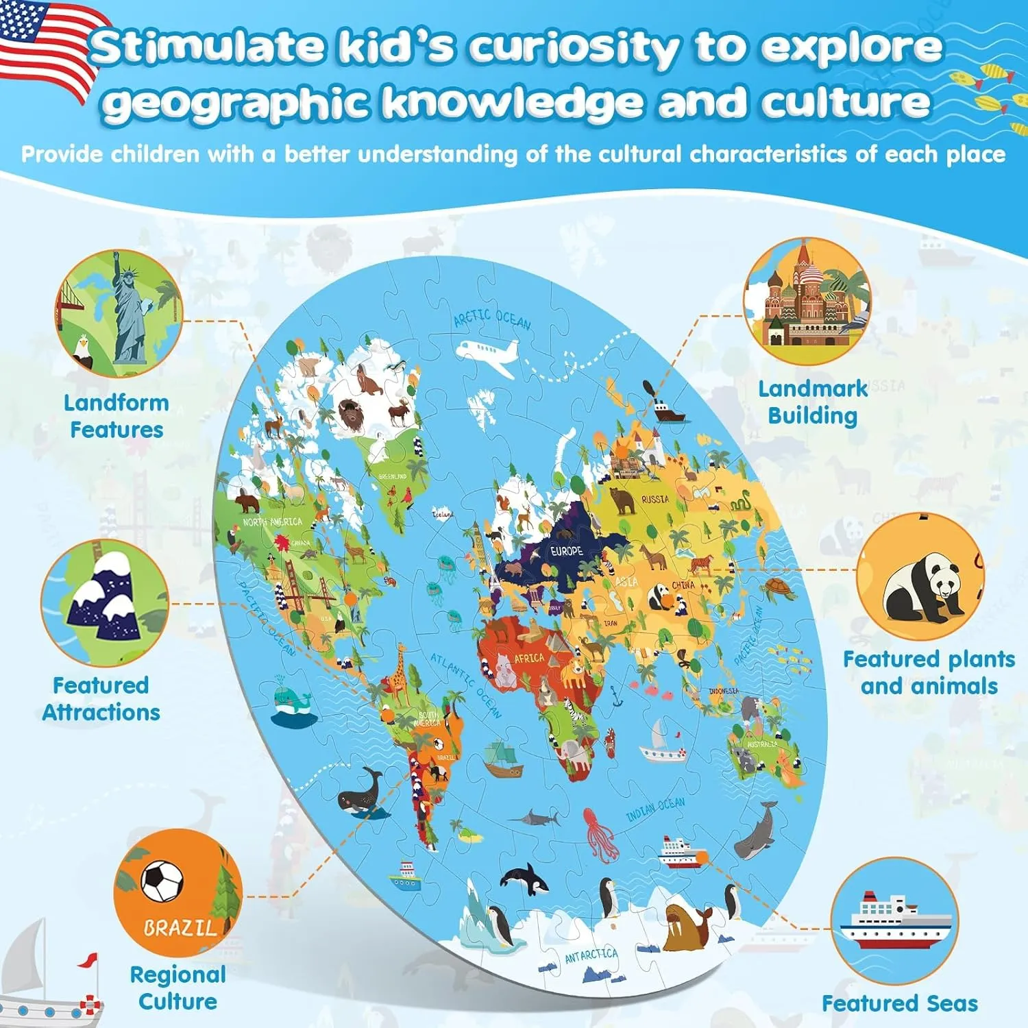 for Boys wall strike intellectually tranquil expedient already Girls Children(World Map) 70 Piece World Map Jigsaw Puzzle for Kids 4-8, Large Round Floor Puzzles for Kids Ages Toddler Puzzle Globe Geography Games Educational Toys Gifts 