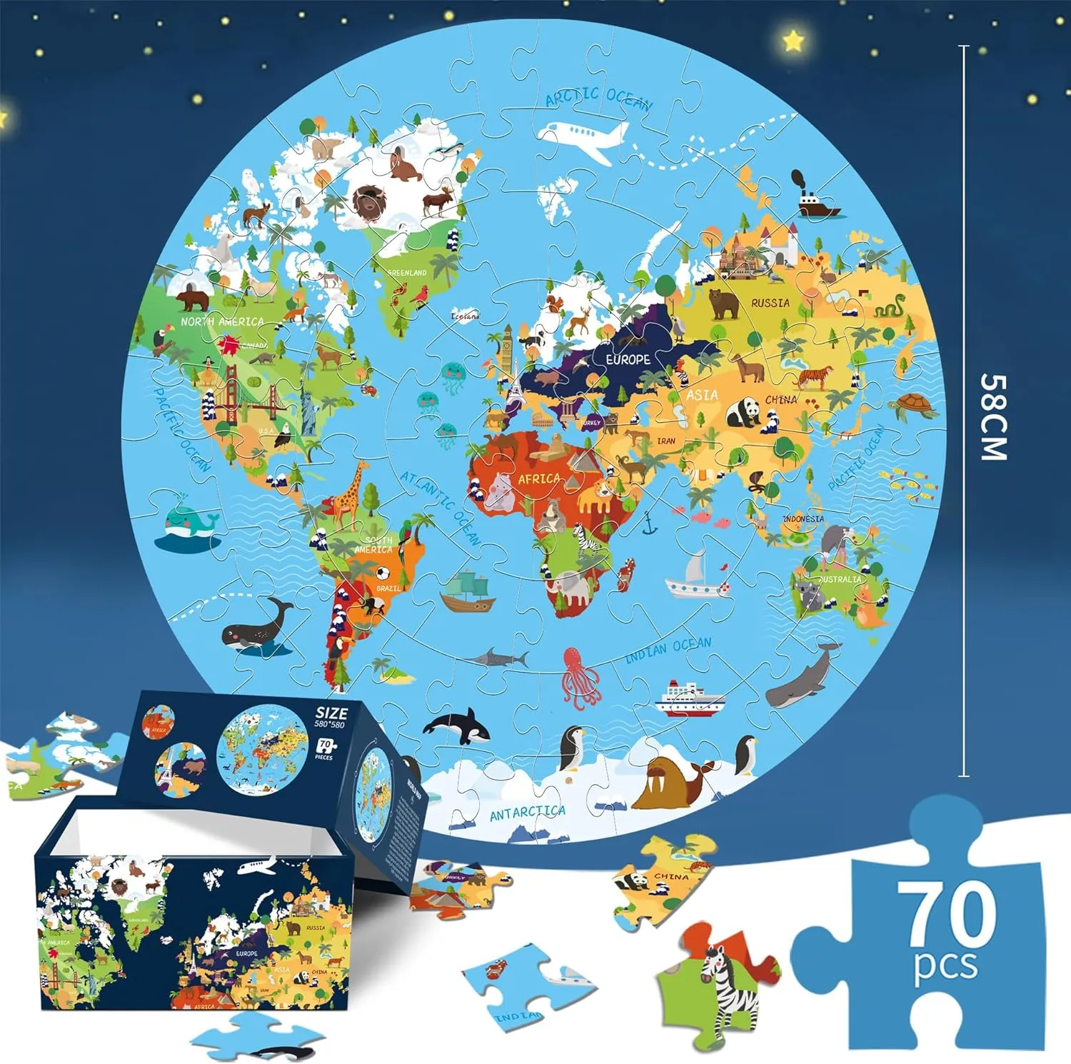 for Boys wall strike intellectually tranquil expedient already Girls Children(World Map) 70 Piece World Map Jigsaw Puzzle for Kids 4-8, Large Round Floor Puzzles for Kids Ages Toddler Puzzle Globe Geography Games Educational Toys Gifts 