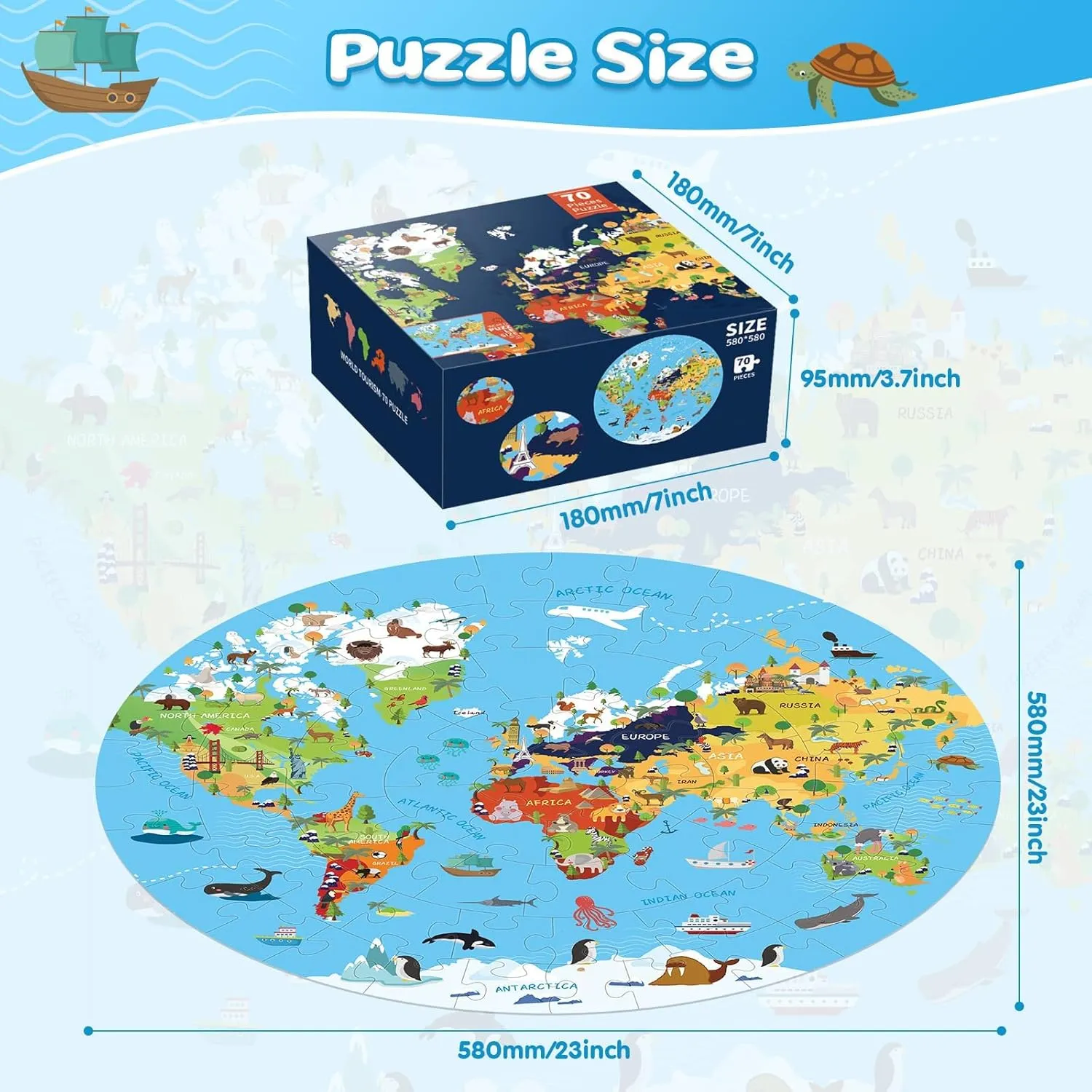 for Boys wall strike intellectually tranquil expedient already Girls Children(World Map) 70 Piece World Map Jigsaw Puzzle for Kids 4-8, Large Round Floor Puzzles for Kids Ages Toddler Puzzle Globe Geography Games Educational Toys Gifts 