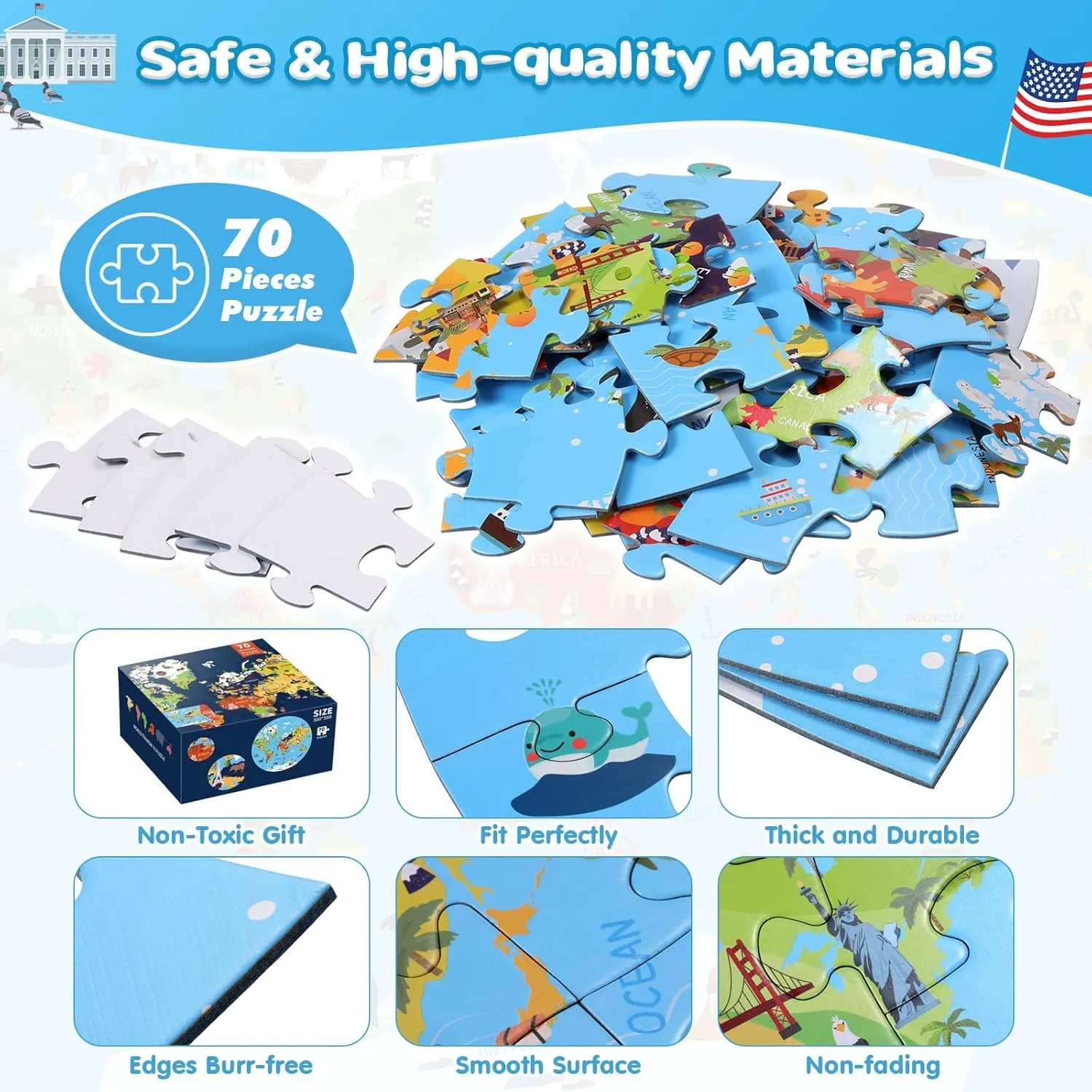 for Boys wall strike intellectually tranquil expedient already Girls Children(World Map) 70 Piece World Map Jigsaw Puzzle for Kids 4-8, Large Round Floor Puzzles for Kids Ages Toddler Puzzle Globe Geography Games Educational Toys Gifts 