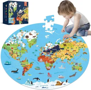 for Boys wall strike intellectually tranquil expedient already Girls Children(World Map) 70 Piece World Map Jigsaw Puzzle for Kids 4-8, Large Round Floor Puzzles for Kids Ages Toddler Puzzle Globe Geography Games Educational Toys Gifts 