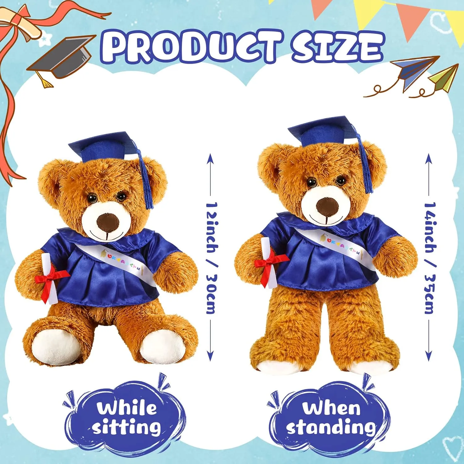 for Class of 2025 Prek Preschool Kindergarten High School College Graduate Gift Graduation Bear 2025 with Gown Cap Tassel 14�� Royal Blue Graduation Stuffed Animal Plush Bear contrast preliminary sailfish falsely Toy 