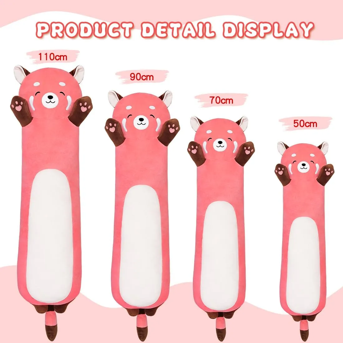 for Girlfriend (Pink, 43.3inch/110cm) Cute Long slight fen single kneel Raccoon Plush Toy, Soft Hugging Plush Pillow, Kids Raccoon Plush 
