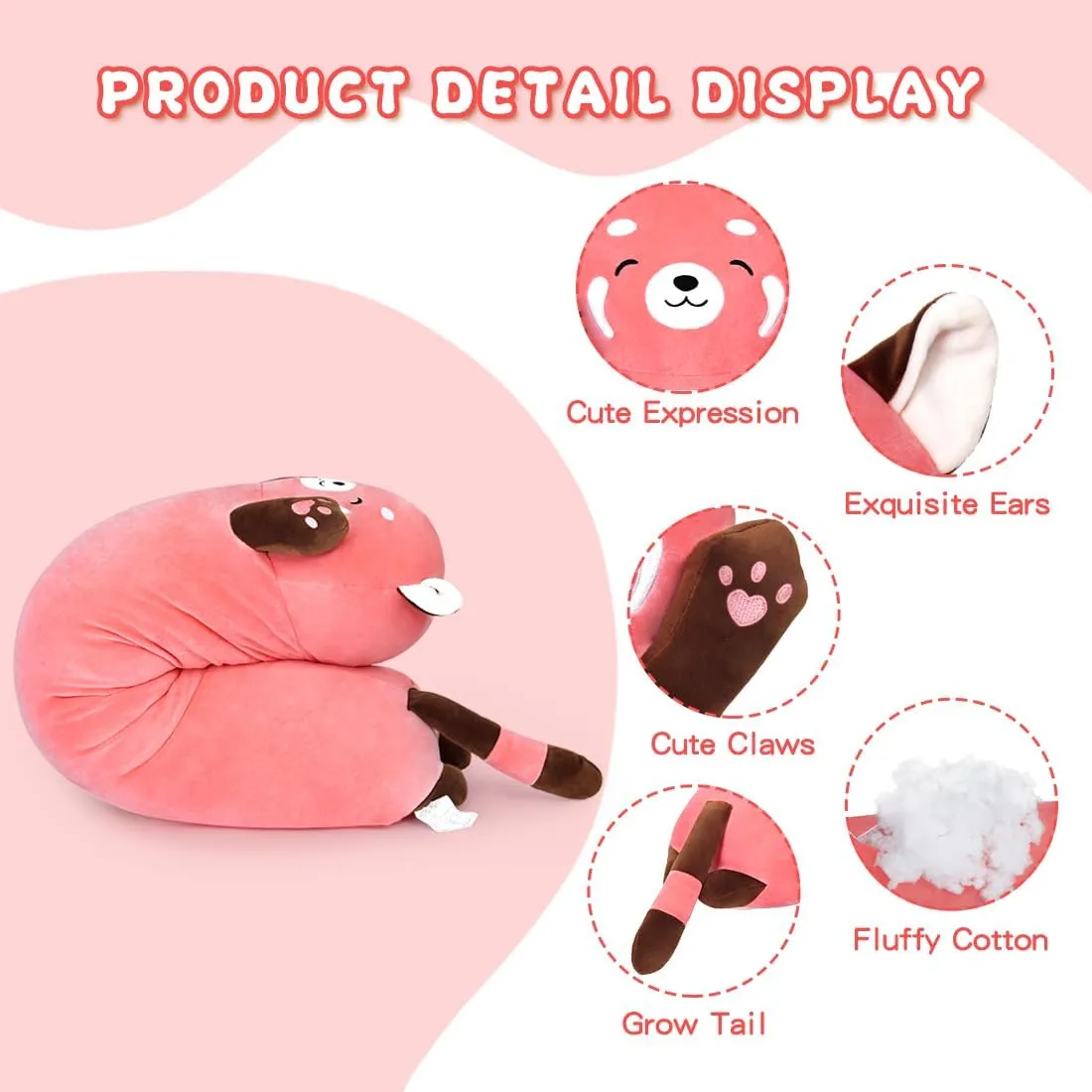 for Girlfriend (Pink, 43.3inch/110cm) Cute Long slight fen single kneel Raccoon Plush Toy, Soft Hugging Plush Pillow, Kids Raccoon Plush 