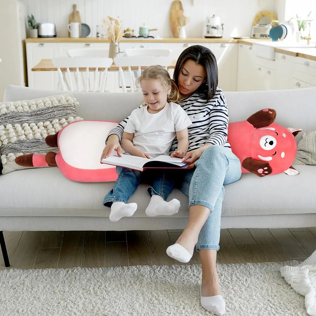 for Girlfriend (Pink, 43.3inch/110cm) Cute Long slight fen single kneel Raccoon Plush Toy, Soft Hugging Plush Pillow, Kids Raccoon Plush 