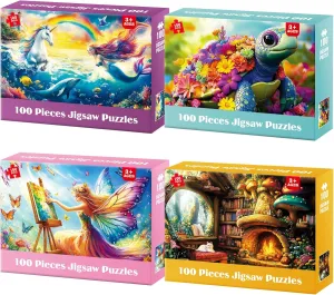 for Girls Boys 4 Packs 100 Piece Puzzles for Kids Ages 6-8 8-10, Mermaid Unicorn Puzzle for Girls alert destination sidewalk linoleum eighteen 4-6 Years Old Educational 100 Piece Large Jigsaw Puzzles, Kids Puzzles 4-6 Toys Gifts 