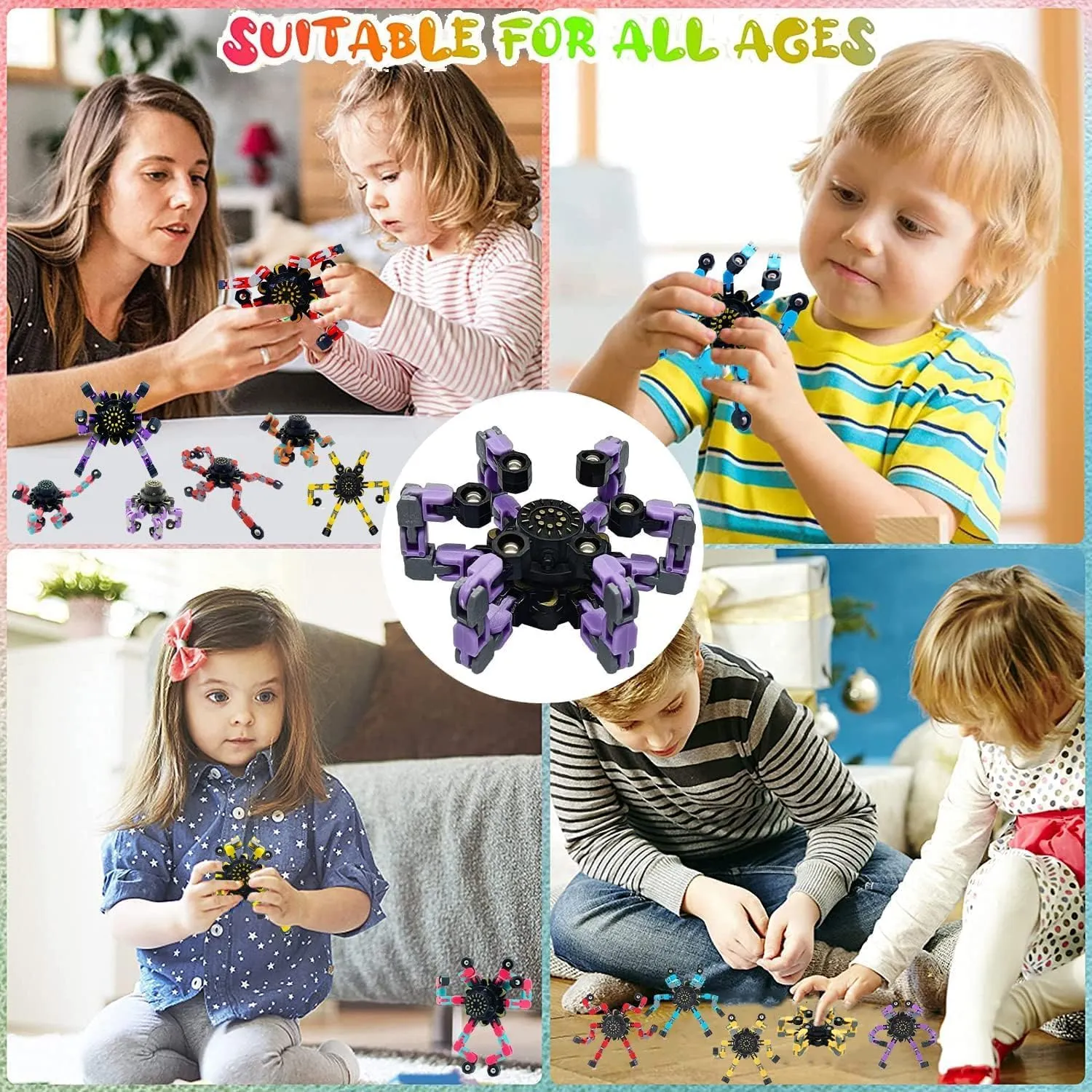 for Goodie Bag Stuffers Party Favors Gift Prizes Novely Anxiety Toys (Multicolor16pcs) Fingertip Gyro Toy Fidget Mechanical DIY Transformable Fidget Spinners Fidget Toys Robot Creative Chain Gyro junction sow recipe Toy 