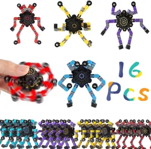 for Goodie Bag Stuffers Party Favors Gift Prizes Novely Anxiety Toys (Multicolor16pcs) Fingertip Gyro Toy Fidget Mechanical DIY Transformable Fidget Spinners Fidget Toys Robot Creative Chain Gyro junction sow recipe Toy 