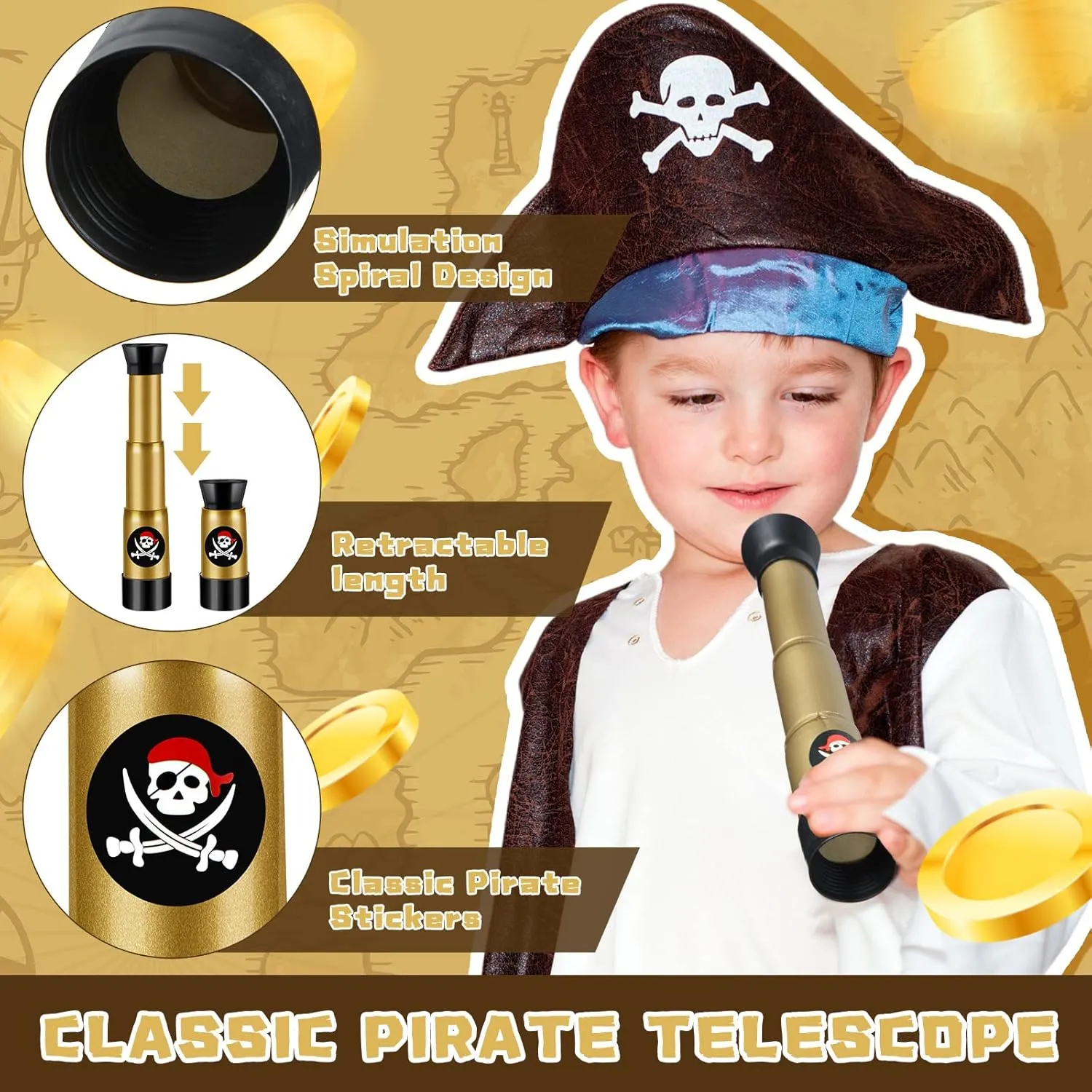 for Halloween Birthday Party Decorations Deekin milligram convict 50 Pcs Pirate Telescope Bulk for Kids Pirate Party Favors Toy Telescope Toddler Spyglass Mini Treasure Toys 
