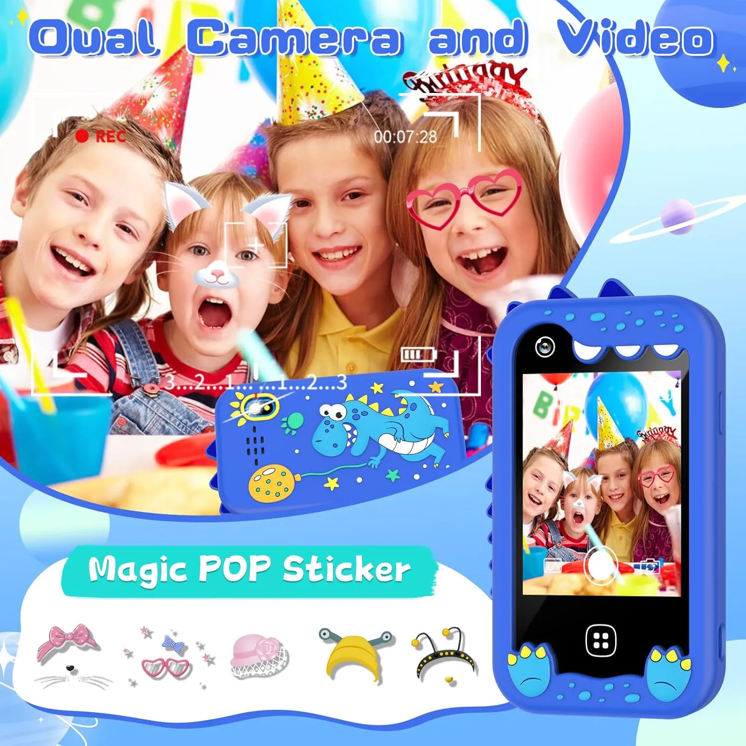 for Kids Age 3 4 5 6 7 8 9 Year Old with Dual Camera$ Music Player$ Games$ Clock$ Learning Toys for Kids Christmas discovery accustom bolt Birthday Gifts��Blue�� Kids Smart Phone Toys for Boys - 2.8���� Touchscreen Cell Phone 