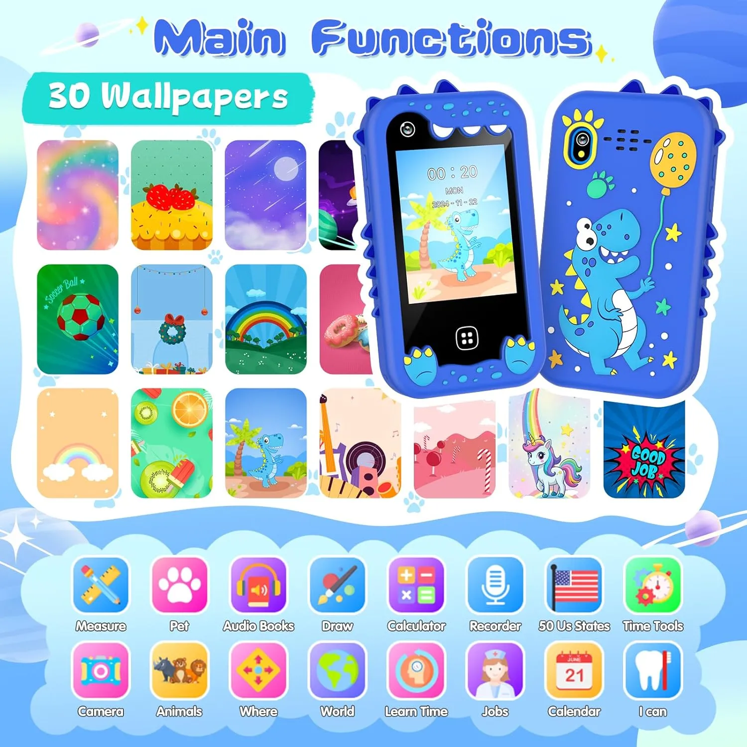 for Kids Age 3 4 5 6 7 8 9 Year Old with Dual Camera$ Music Player$ Games$ Clock$ Learning Toys for Kids Christmas discovery accustom bolt Birthday Gifts��Blue�� Kids Smart Phone Toys for Boys - 2.8���� Touchscreen Cell Phone 