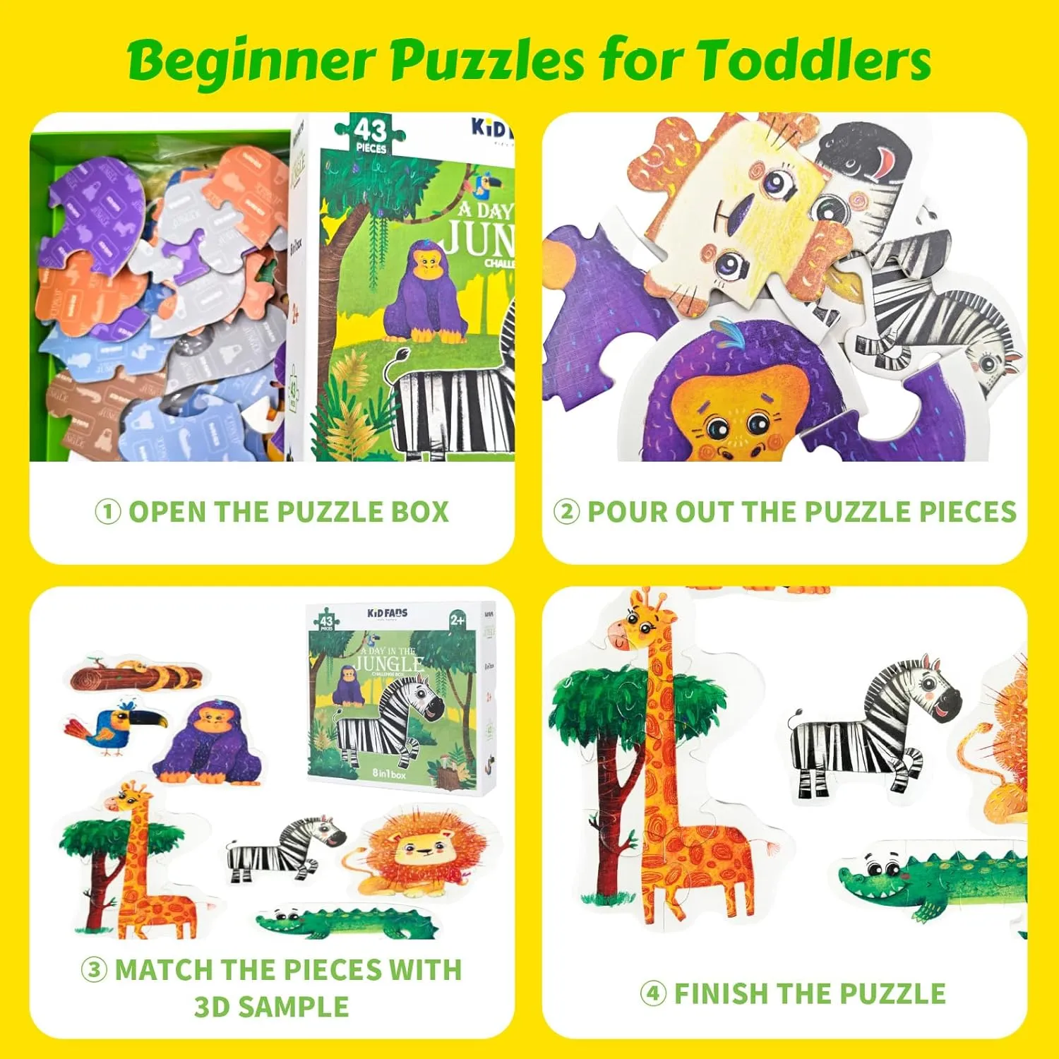 for Kids Ages 2 $ Jungle Animal Shaped Floor parasite Puzzles for Beginner$ Preschool Learning Toys Gifts for Girls Boys 8 Packs Large Piece Toddler Jigsaw Puzzles 