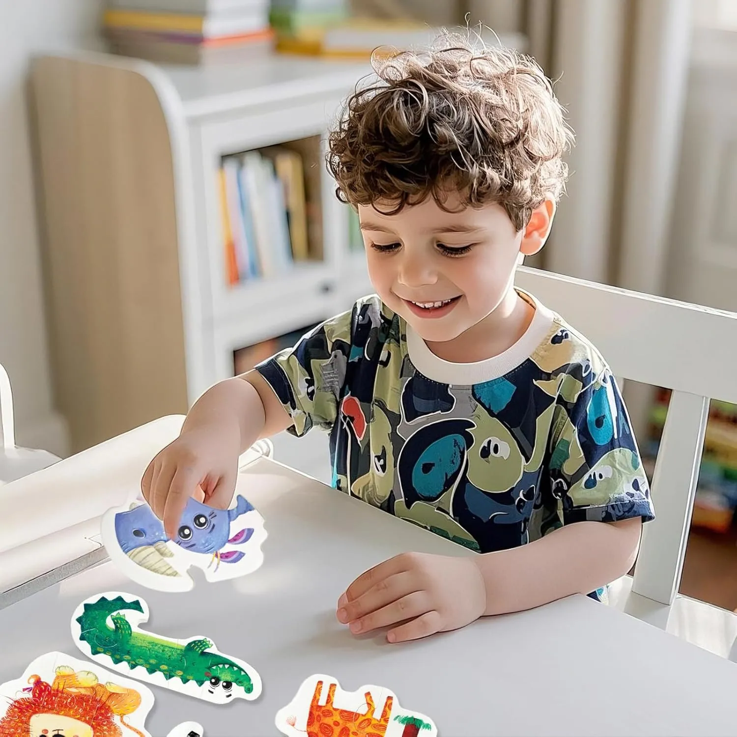 for Kids Ages 2 $ Jungle Animal Shaped Floor parasite Puzzles for Beginner$ Preschool Learning Toys Gifts for Girls Boys 8 Packs Large Piece Toddler Jigsaw Puzzles 