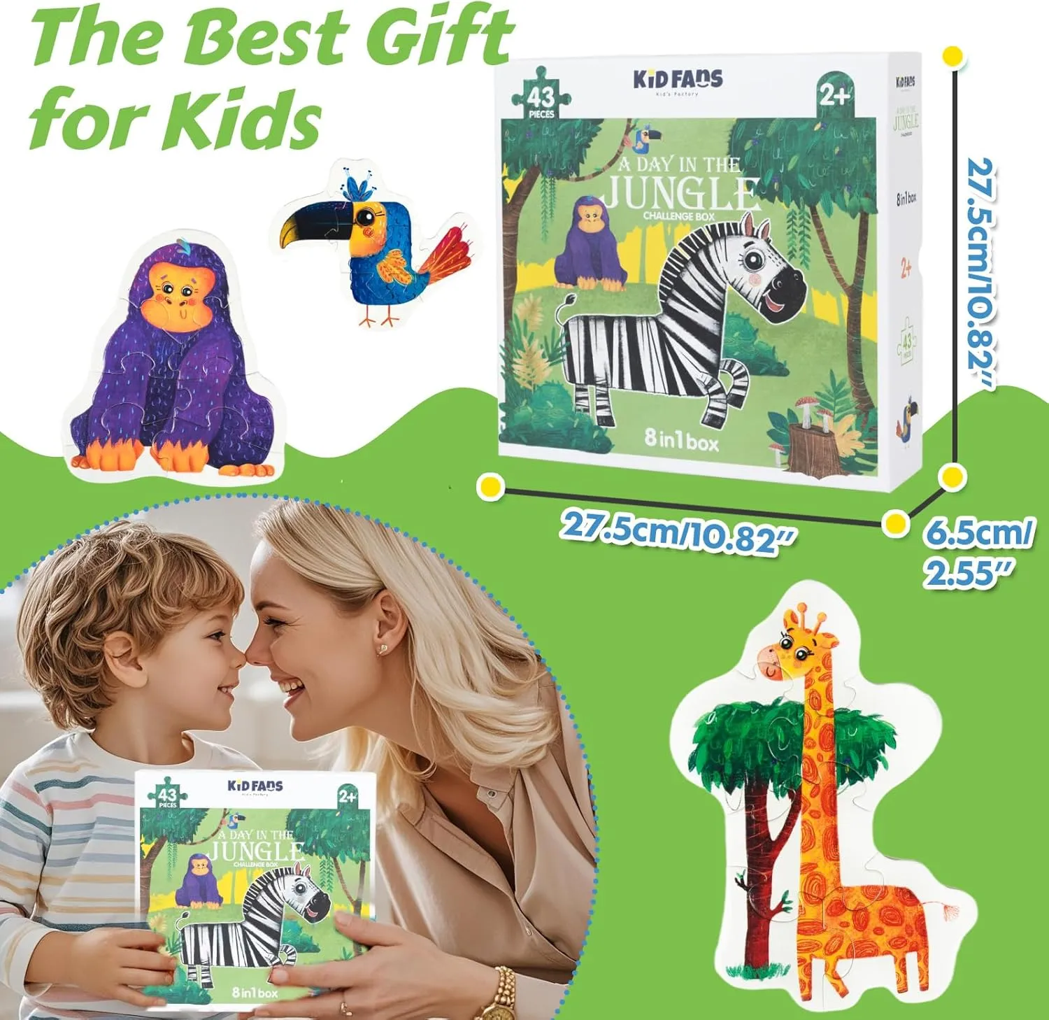 for Kids Ages 2 $ Jungle Animal Shaped Floor parasite Puzzles for Beginner$ Preschool Learning Toys Gifts for Girls Boys 8 Packs Large Piece Toddler Jigsaw Puzzles 