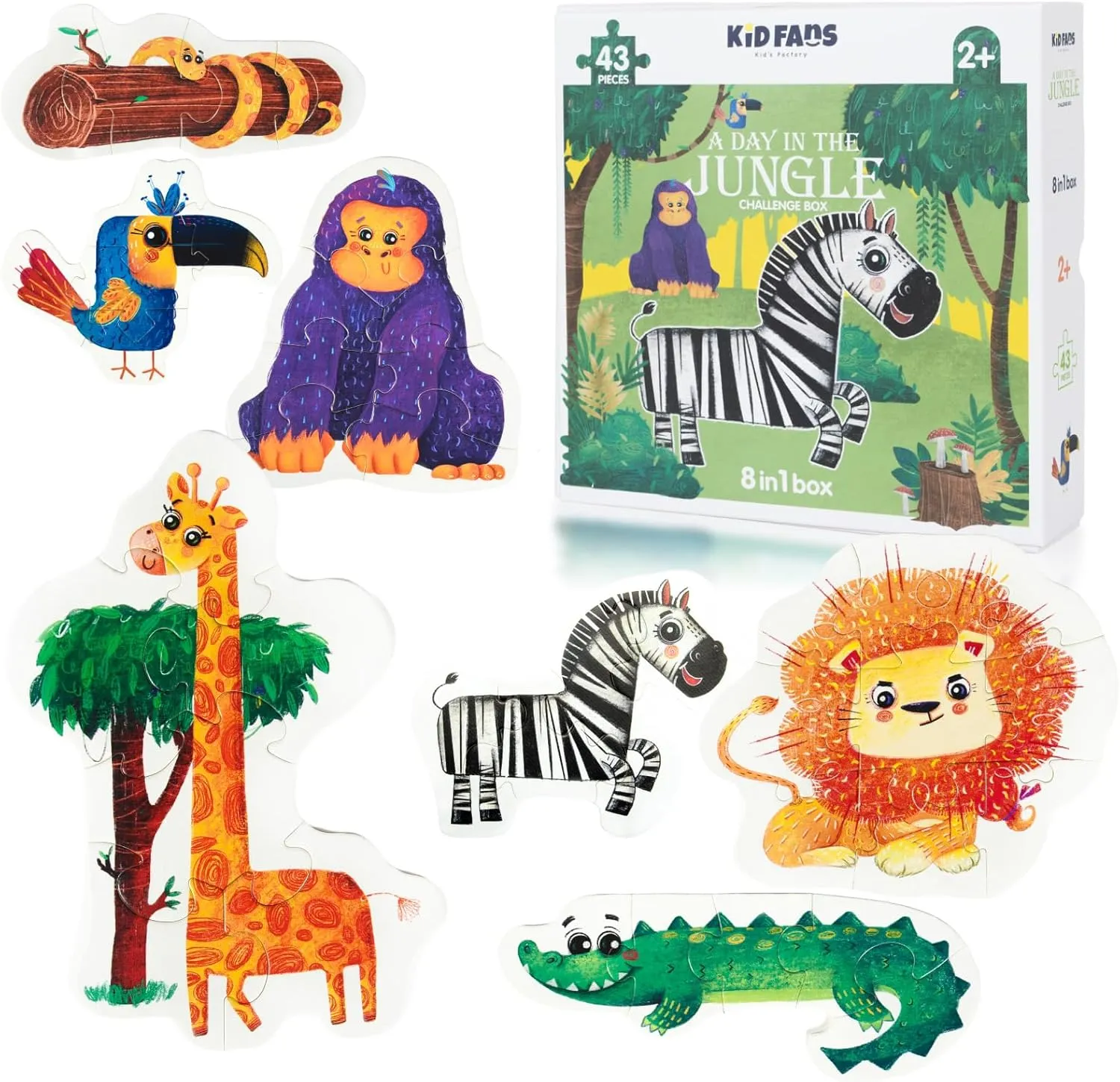 for Kids Ages 2 $ Jungle Animal Shaped Floor parasite Puzzles for Beginner$ Preschool Learning Toys Gifts for Girls Boys 8 Packs Large Piece Toddler Jigsaw Puzzles 