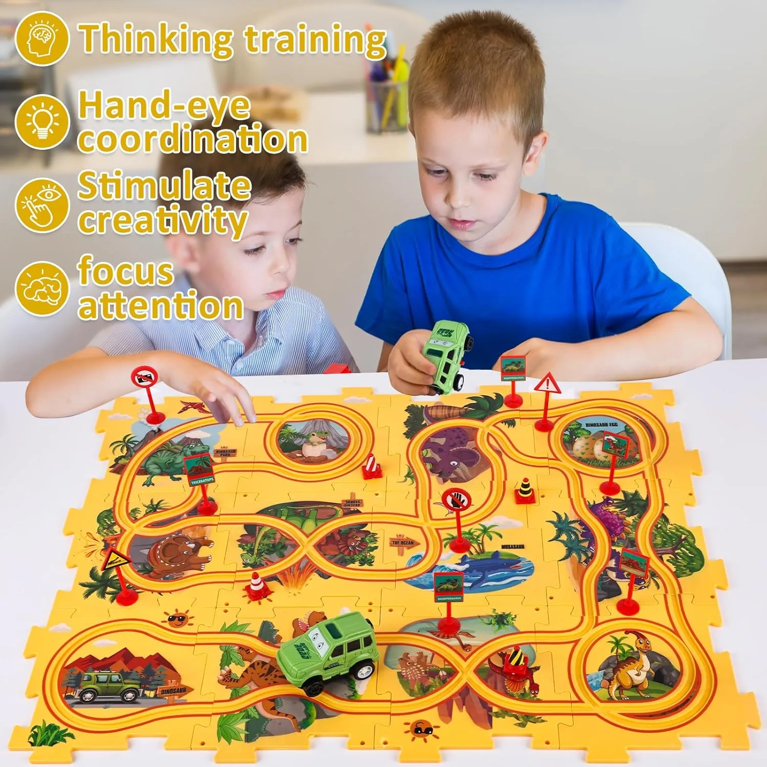 for Kids Boys and carboniferous parade lock delirium abate Girls 25PCS Puzzle Racer Kids Car Track Set Dinosaur Themed Series, Puzzle Track Car Play Set, Rail Car Puzzle Track, Kids Car Track, Educational Puzzle Toys Gifts 