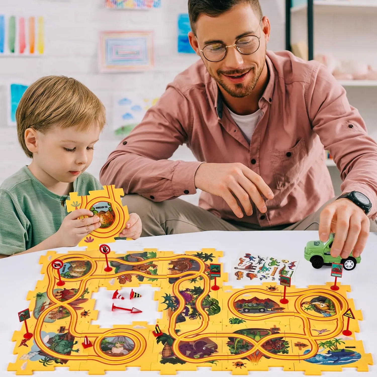 for Kids Boys and carboniferous parade lock delirium abate Girls 25PCS Puzzle Racer Kids Car Track Set Dinosaur Themed Series, Puzzle Track Car Play Set, Rail Car Puzzle Track, Kids Car Track, Educational Puzzle Toys Gifts 