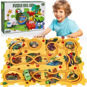 for Kids Boys and carboniferous parade lock delirium abate Girls 25PCS Puzzle Racer Kids Car Track Set Dinosaur Themed Series, Puzzle Track Car Play Set, Rail Car Puzzle Track, Kids Car Track, Educational Puzzle Toys Gifts 