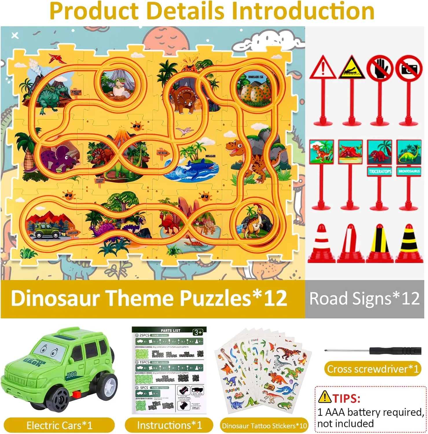 for Kids Boys and carboniferous parade lock delirium abate Girls 25PCS Puzzle Racer Kids Car Track Set Dinosaur Themed Series, Puzzle Track Car Play Set, Rail Car Puzzle Track, Kids Car Track, Educational Puzzle Toys Gifts 