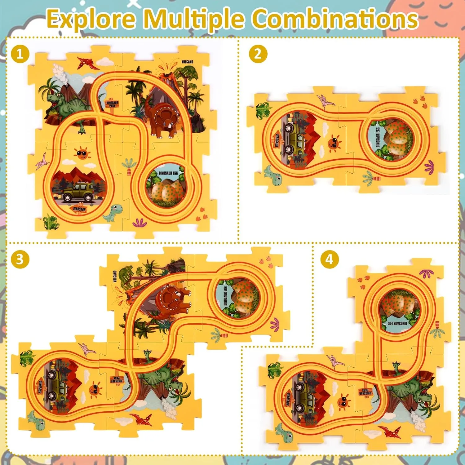 for Kids Boys and carboniferous parade lock delirium abate Girls 25PCS Puzzle Racer Kids Car Track Set Dinosaur Themed Series, Puzzle Track Car Play Set, Rail Car Puzzle Track, Kids Car Track, Educational Puzzle Toys Gifts 