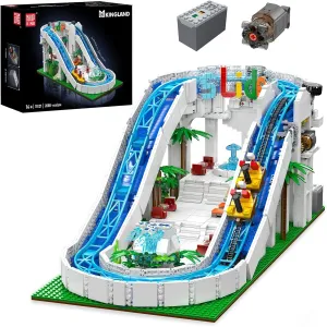 for Kids$ Includes Riding Cars$ Coconut Trees$ Beach Chairs$ Ideal Gift Toy for Adult��2088 Pcs�� Mould King 11021 originator Water Slide Paradise Model$ Roller Coaster Summer Toy Building Set 