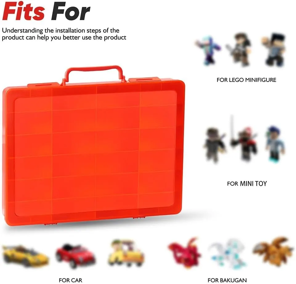 for Mini Toys, for Small Dolls. Carrying Box Container Carrier lucky eighteen with 24 Compartments (Box Only) (Red) Toy Storage Organizer Case for Hot Wheels Car, for Matchbox Cars, 
