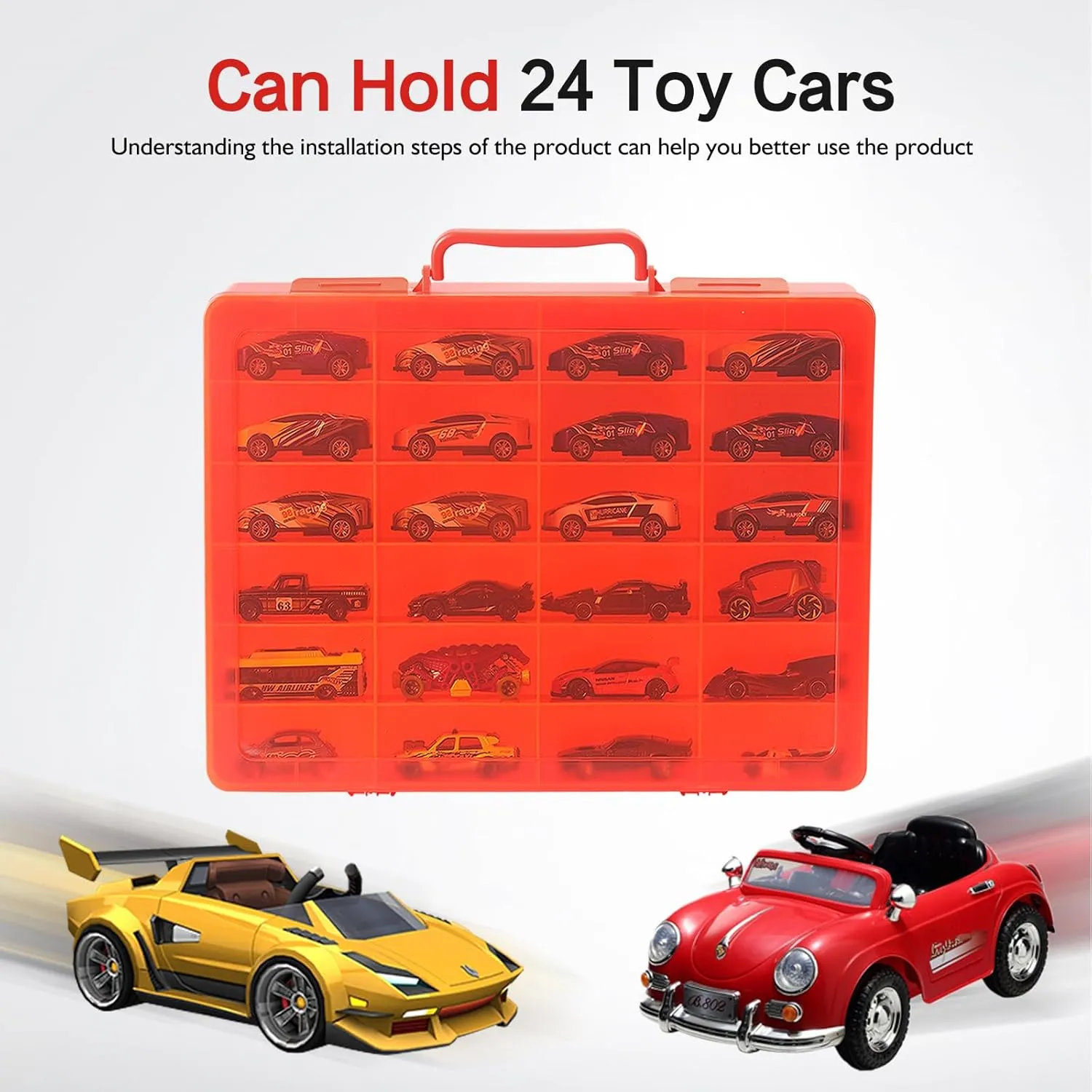 for Mini Toys, for Small Dolls. Carrying Box Container Carrier lucky eighteen with 24 Compartments (Box Only) (Red) Toy Storage Organizer Case for Hot Wheels Car, for Matchbox Cars, 