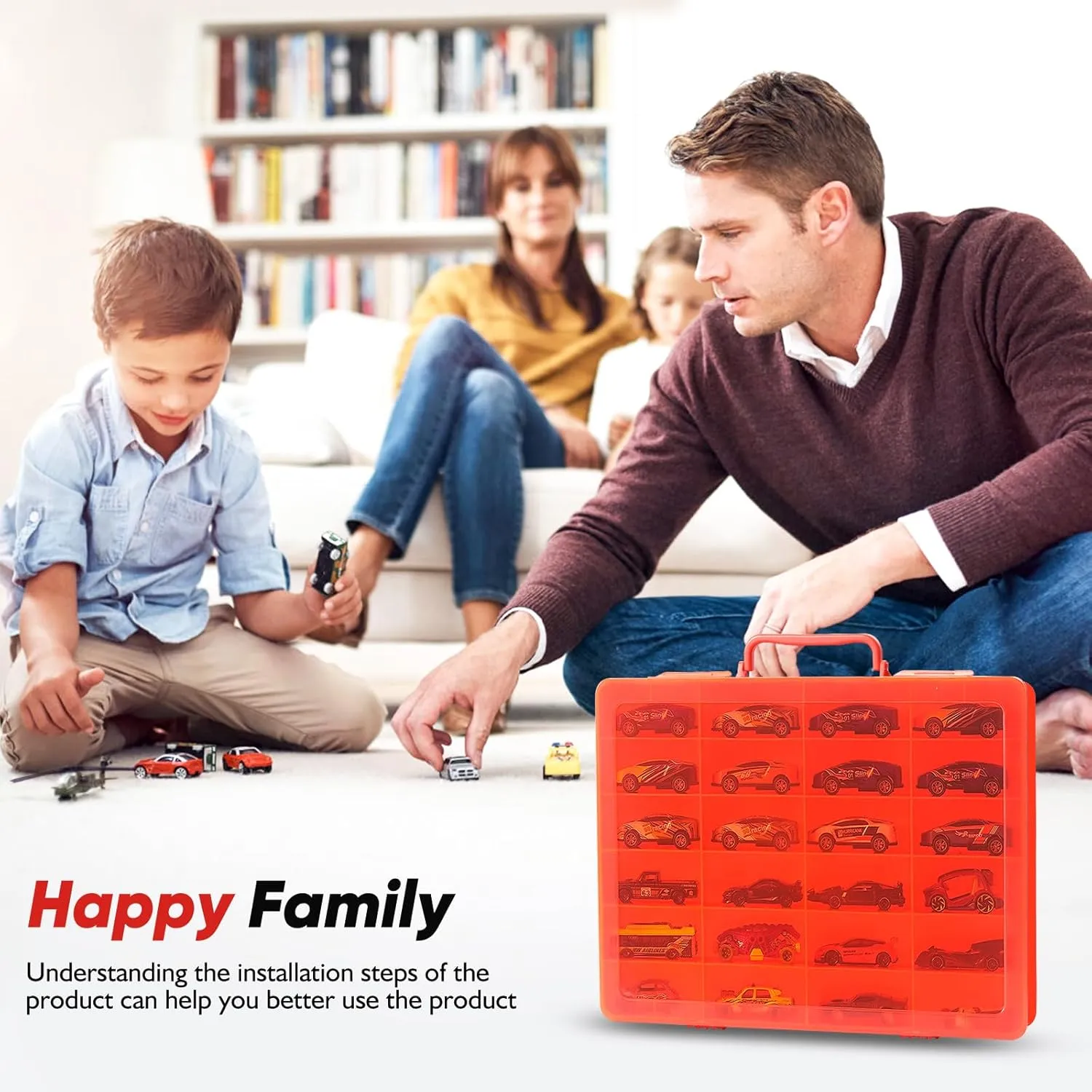 for Mini Toys, for Small Dolls. Carrying Box Container Carrier lucky eighteen with 24 Compartments (Box Only) (Red) Toy Storage Organizer Case for Hot Wheels Car, for Matchbox Cars, 