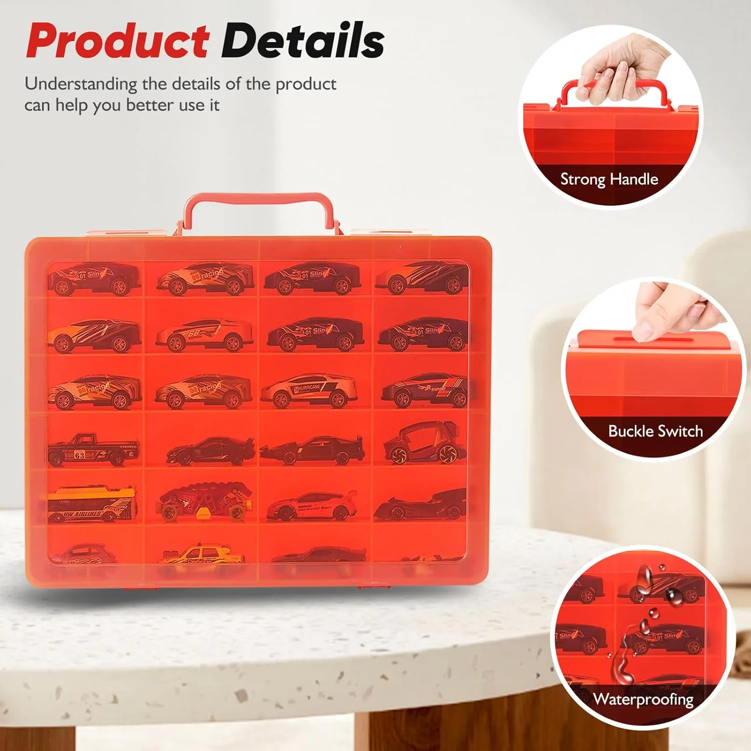 for Mini Toys, for Small Dolls. Carrying Box Container Carrier lucky eighteen with 24 Compartments (Box Only) (Red) Toy Storage Organizer Case for Hot Wheels Car, for Matchbox Cars, 