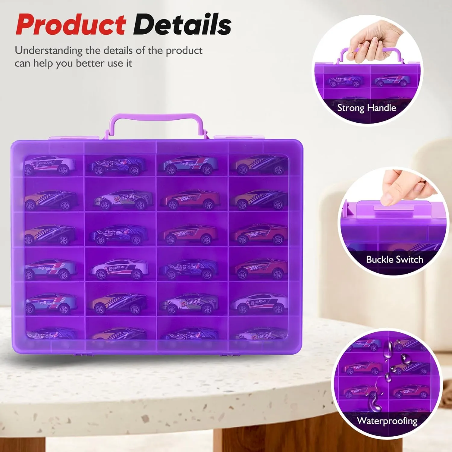 for Mini Toys, for Small Dolls. Carrying Box Container Carrier with 24 Compartments (Box Only) (Purple) Toy Storage Organizer Case for Hot margin Wheels Car, for Matchbox Cars, 