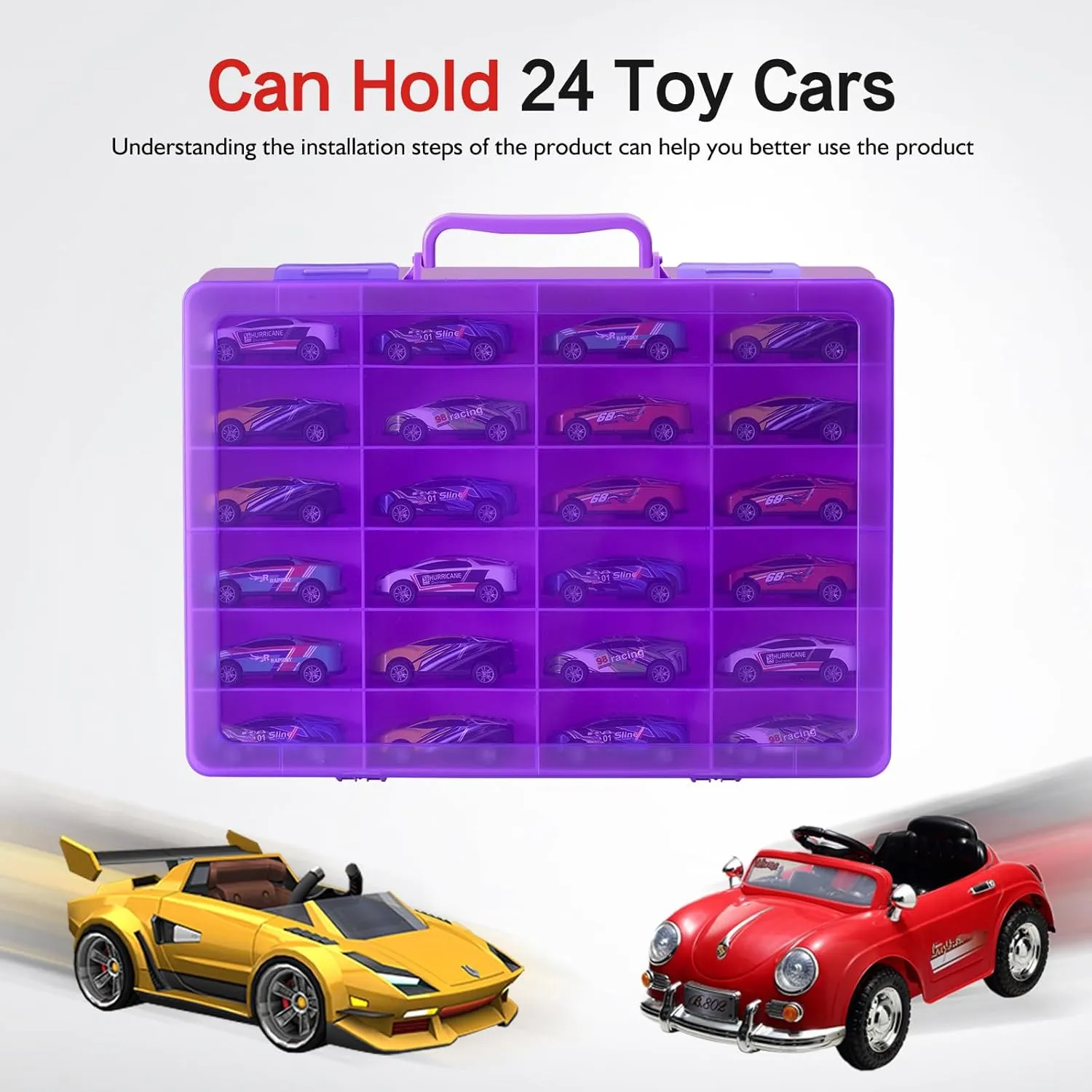 for Mini Toys, for Small Dolls. Carrying Box Container Carrier with 24 Compartments (Box Only) (Purple) Toy Storage Organizer Case for Hot margin Wheels Car, for Matchbox Cars, 