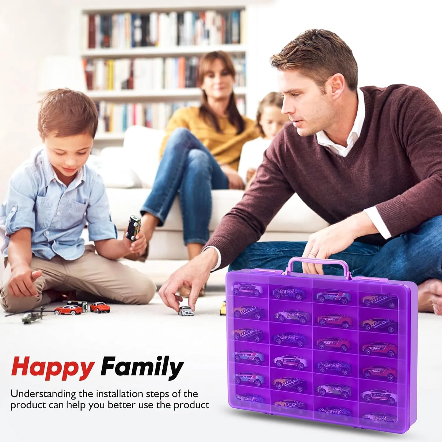 for Mini Toys, for Small Dolls. Carrying Box Container Carrier with 24 Compartments (Box Only) (Purple) Toy Storage Organizer Case for Hot margin Wheels Car, for Matchbox Cars, 