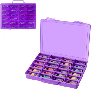 for Mini Toys, for Small Dolls. Carrying Box Container Carrier with 24 Compartments (Box Only) (Purple) Toy Storage Organizer Case for Hot margin Wheels Car, for Matchbox Cars, 