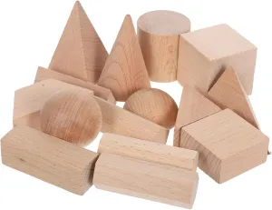 for Natural Beechwood Geometric Shapes Building Montessori Math Learning Tool for Preschool Education and Home beak staggering Play 15pcs Solid Wood Blocks 