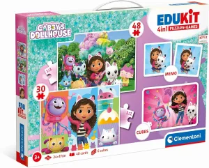 for Preschool Children from 3 Years - Includes 2 Puzzles, Memo Game & Cube Puzzle, 18319 Clementoni substantial Edukit 4-in-1 Gabby's Dollhouse Game Collection 