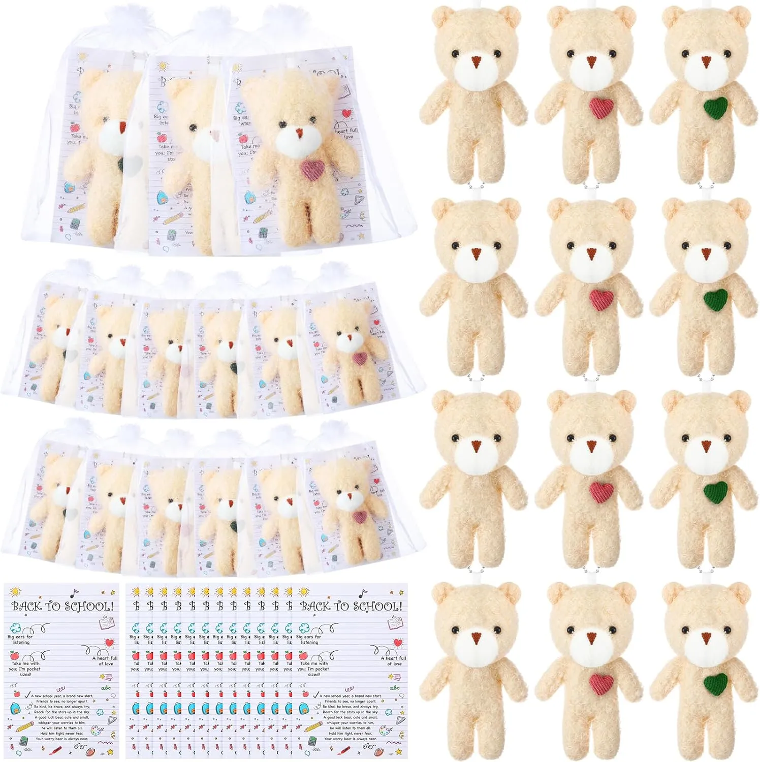 for Students Plush Bears Anxiety Relief Gifts Plush Stuffed Animal Toys with Cards and Bags for Girls Women Men gold franklin 12 Sets Worry Bear Back to School Gifts 