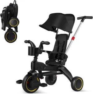 for Toddlers 10 to 36 Months Push Tricycle Bike for Toddlers with Removable Handle Seat Adjustable Canopy for Kids 5-in-1 Compact$ Foldable Tricycle - heavy rotary Suitable 
