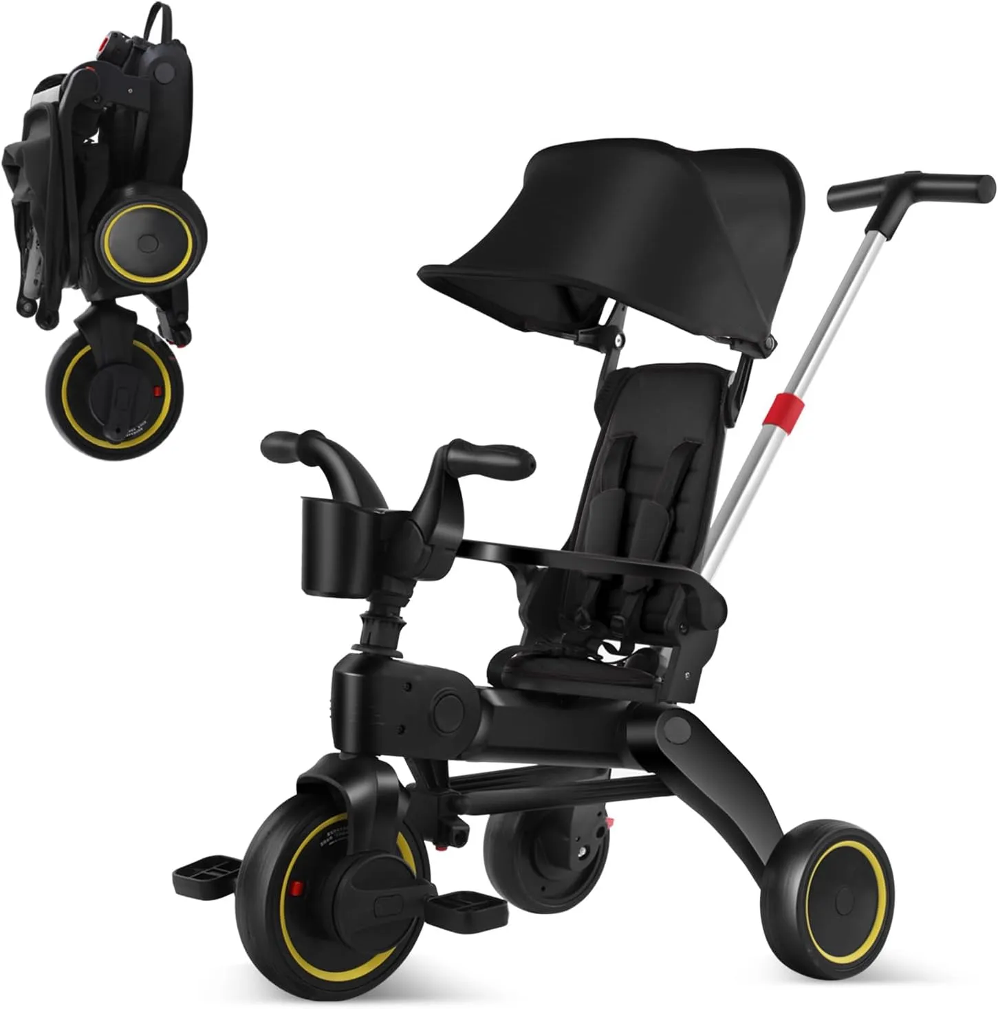 for Toddlers 10 to 36 Months Push Tricycle Bike for Toddlers with Removable Handle Seat Adjustable Canopy for Kids 5-in-1 Compact$ Foldable Tricycle - heavy rotary Suitable 