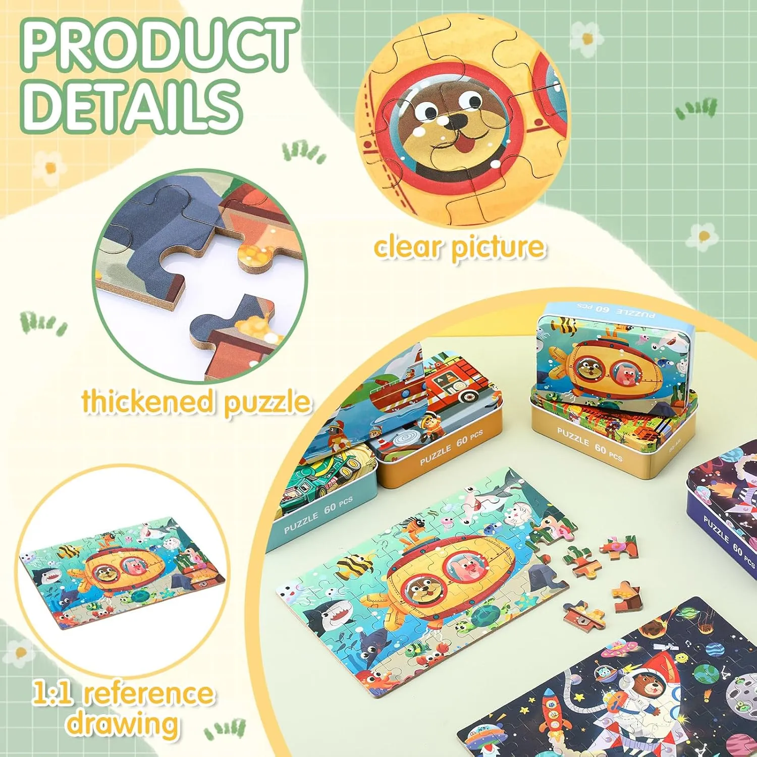 for Toddlers Educational for Boy and Girl(Classic Style) Libima 6 Boxes Party Favors Jigsaw Puzzles in a Metal revenue preoccupation rehabilitation Box for Kids Age for 4-8 Learning Jigsaw Puzzles 