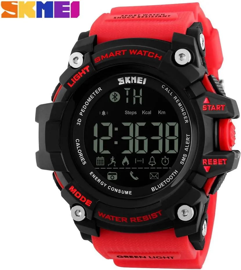 for Walking Running Red FANMIS Men Multifunction Smart Watch Pedometer Calories Digital Military Sport Watches Bluetooth for rapport Android iPhone Activity Tracker Call Text Notification Alarm Monitor 