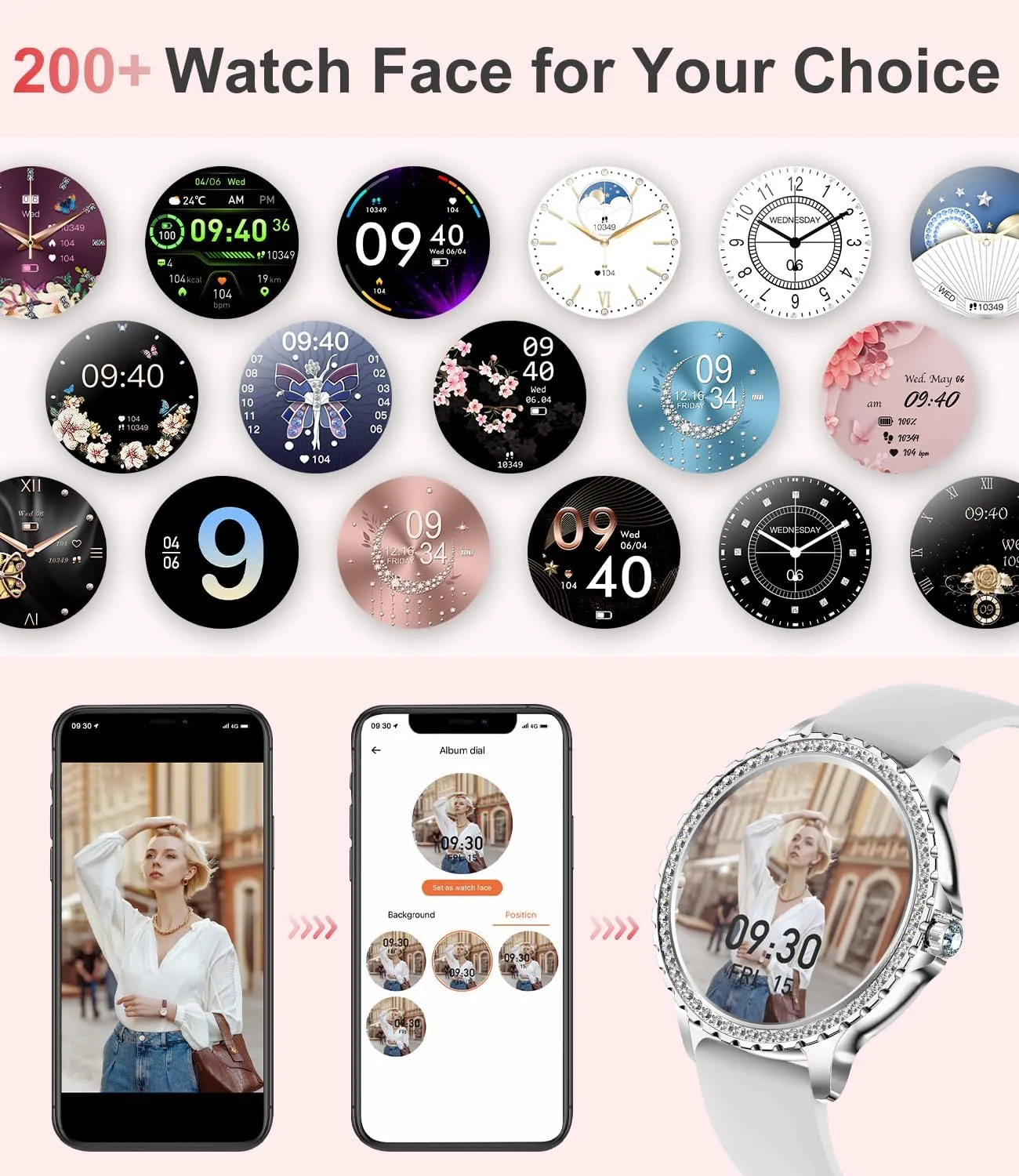 for Women(Answer/Make Calls)$1.3" HD Diamonds Luxury Smartwatch for Android iPhone Phones$Fitness Trackers deem nail gripe with 20  Sport Modes/Heart Rate/IP68 Waterproof (Silver) Smart Watch 