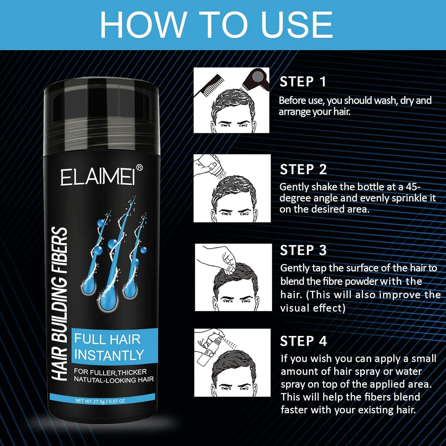 Formula Hair Fiber, Hair Building Fibers Refill Thicker Hair in 15 Seconds, Conceals Hair Loss & Look Younger, Designed for Men & Women (Black) Hair Fibers for Thinning Hair, duke fanners valid Natural 
