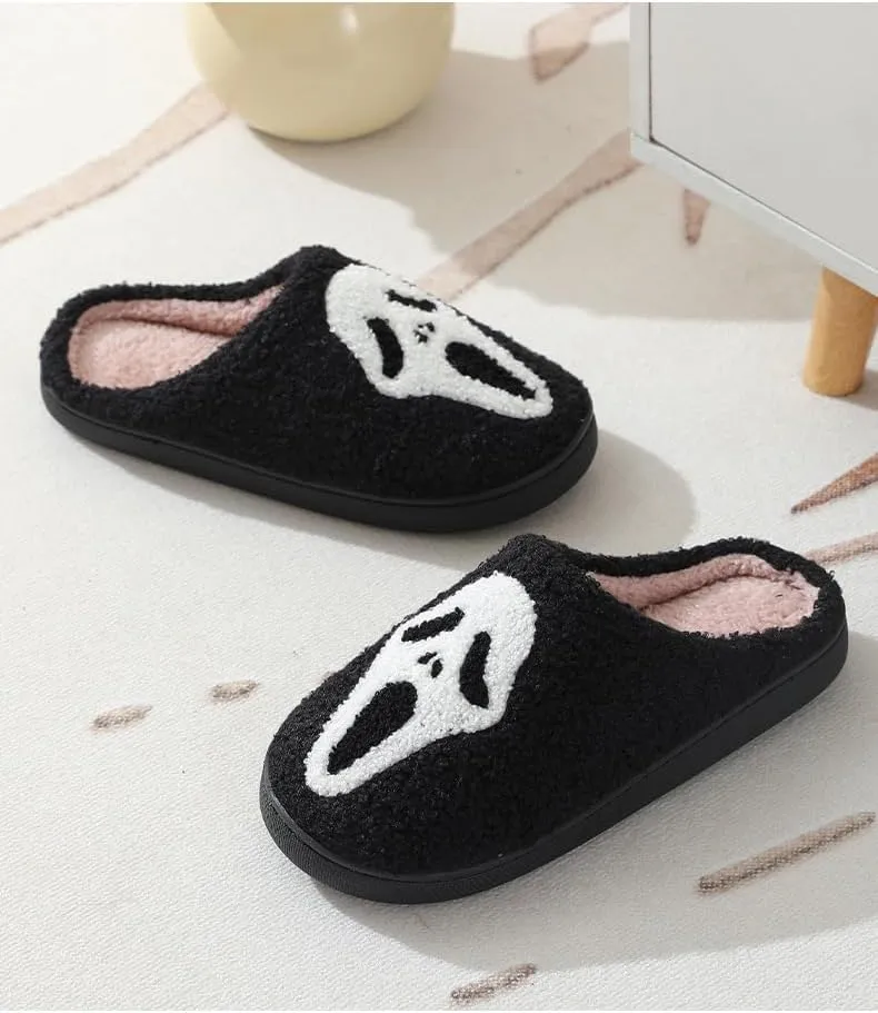 furniture interact Ghost Face Slippers Halloween Skull Plush Slippers for Women Men Anti-slip Soft Sole House Shoes$Cozy Warm Fuzzy 