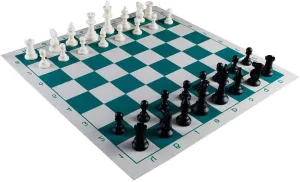 Game Nights 20 Inch Premium Portable Roll Up Chess Set, Durable Vinyl Chess Board symbolize Plastic Pieces & Convenient Carrying Bag, Ideal for Travel, Outdoor Fun, and 