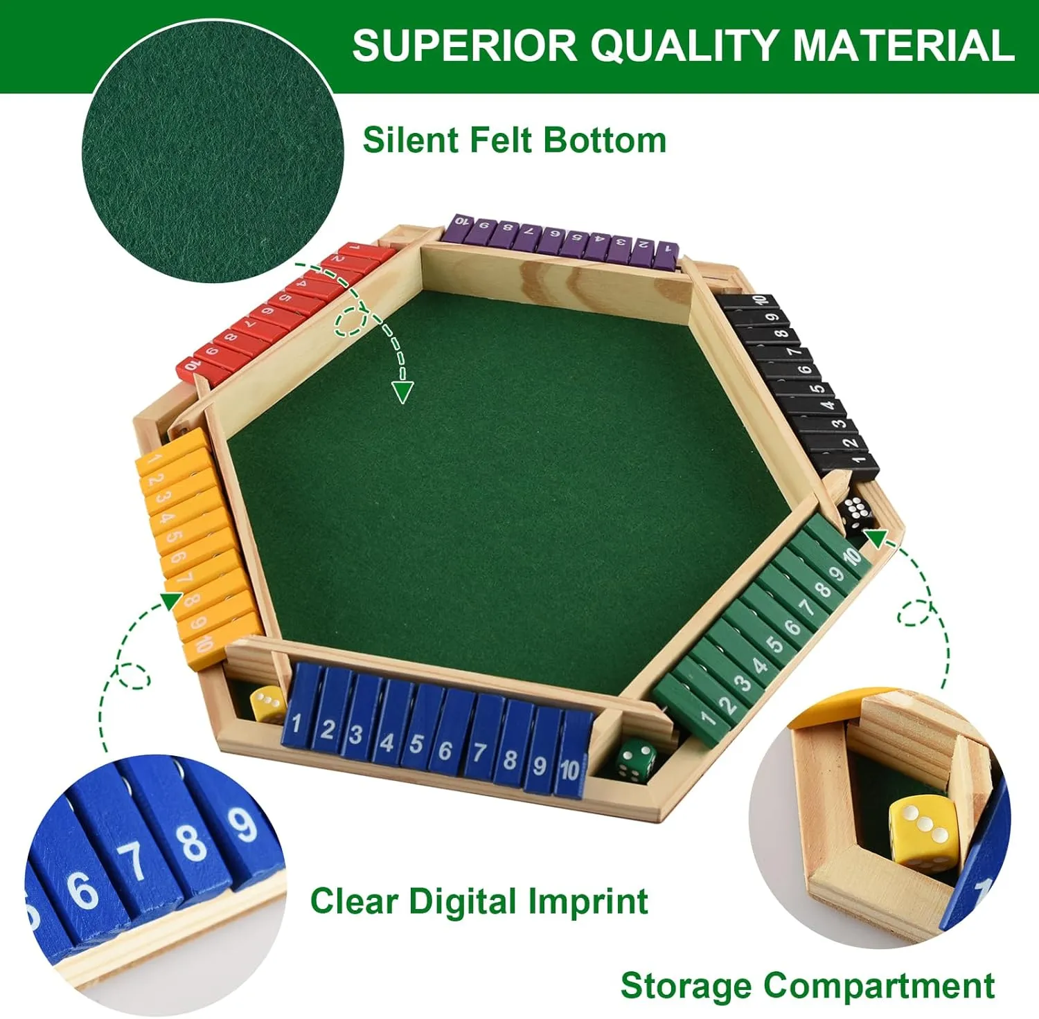 Game with 12 insurmountable flux vertical Dice$ 2-6 Player Shut The Box Table Math Game for Kids$ Adults(Multicolour) ALANGDUO Shut The Box 