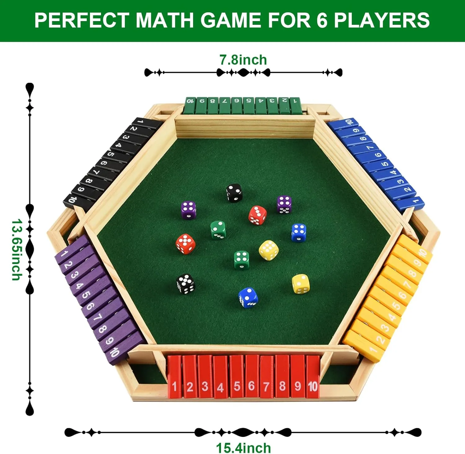 Game with 12 insurmountable flux vertical Dice$ 2-6 Player Shut The Box Table Math Game for Kids$ Adults(Multicolour) ALANGDUO Shut The Box 