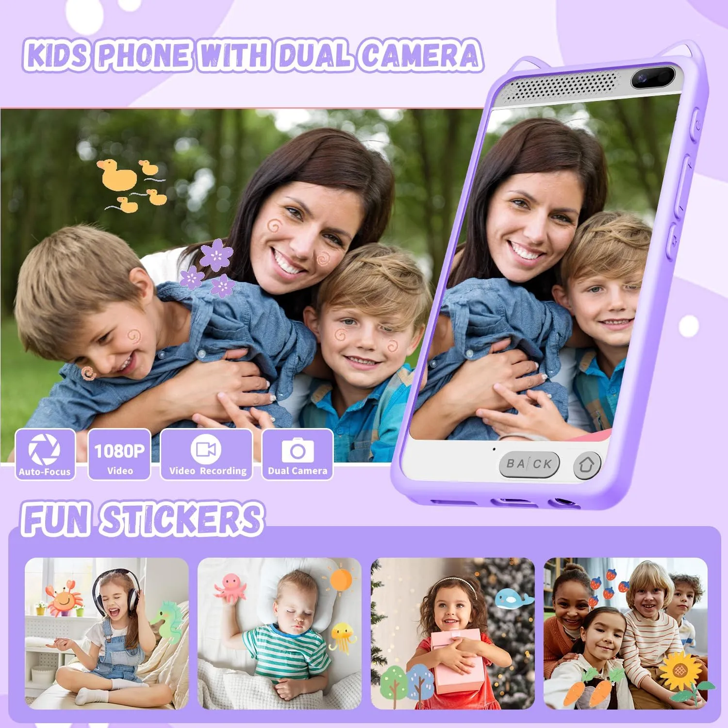 Games$ Front Camera$ Pretend Play Smartphone��Purple�� Kids Toy Smartphone$ 3.97" Touchscreen sanctuary respective HD Dual Camera Kids Toys Phone with Music Player$ 2000mA Toddler Toy Learning Phone with 